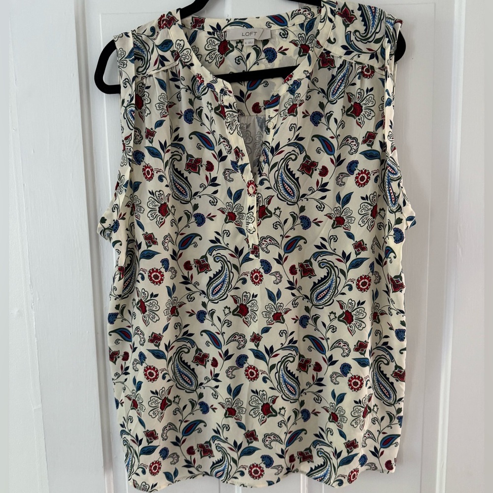 LOFT Floral and Paisley Knit Mixed Media Top